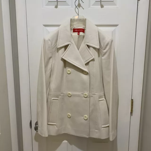 Anne Klein Coat Womens Large Ivory Wool Blend Winter Button Front Jacket