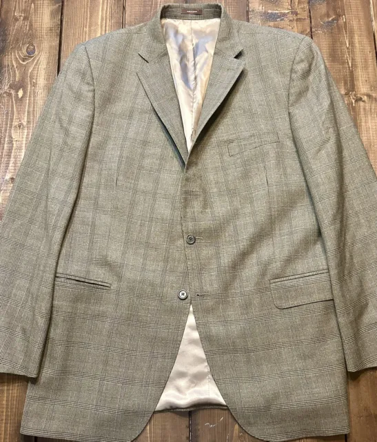 Peter Millar Mens Blazer Sport Coat Jacket Brown Plaid 100% Wool 46T Canada