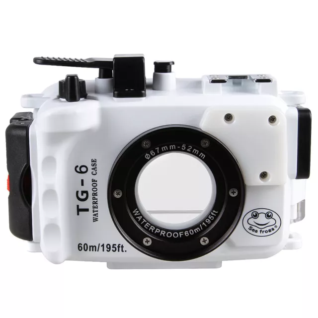 60M/195ft Underwater Waterproof Diving Case For Olympus TG-6 DSLR Camera White