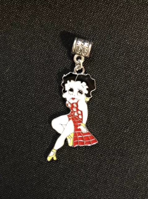 Betty Boop Posed Enamel Silver Tone Necklace Slide