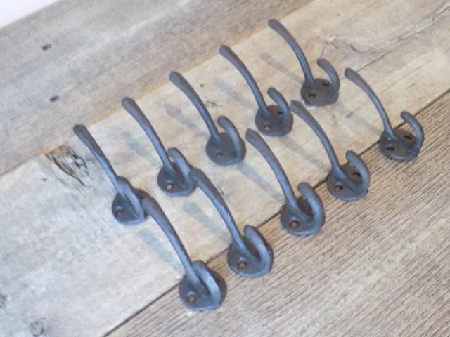 10 Coat Hooks Hat Keys Pots Pans Dog Leash Storage Organization Rustic Cast Iron 2