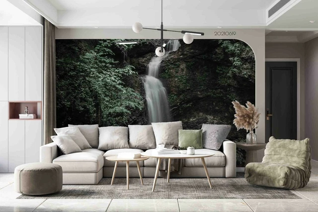 3D GREEN FOREST Waterfall Self-adhesive Removable Wallpaper Murals Wall ...