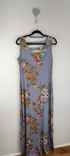 Nina Leonard Striped Floral Maxi Dress Womens Size Medium