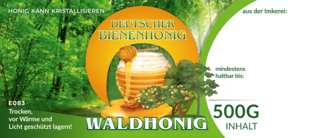 Etiketten bunt für deutschen Bienenhonig WALDHONIG 100 Stück/Packung