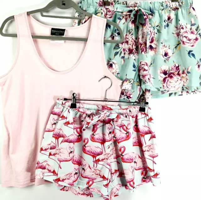 Mixed Lot Of 3 Ladies Sleepwear Shorts & Top Pink Blue Flamingo Floral Size M