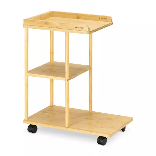 Mesa auxiliar de bambú con ruedas y 3x bandeja para cama sofá salón ordenador