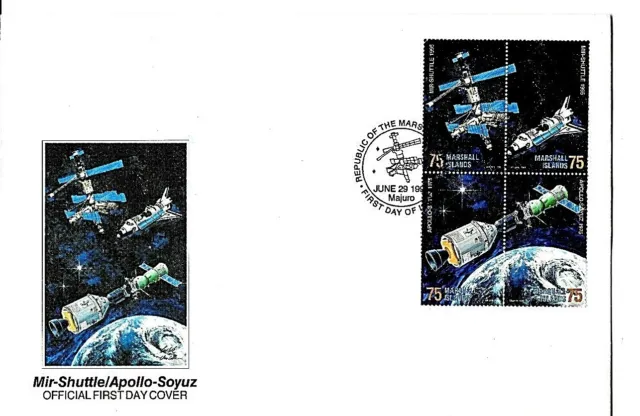 Marshall Islands FDC. Mir - ,Shuttle   Apollo - Soyuz  1975 .  Freepost to UK