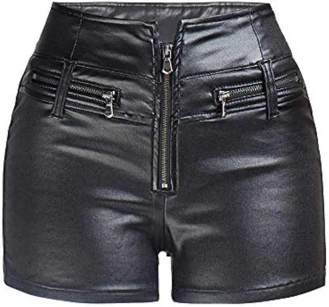 WOMENS FAUX LEATHER Booty Shorts High Waist Hot Pants Metallic