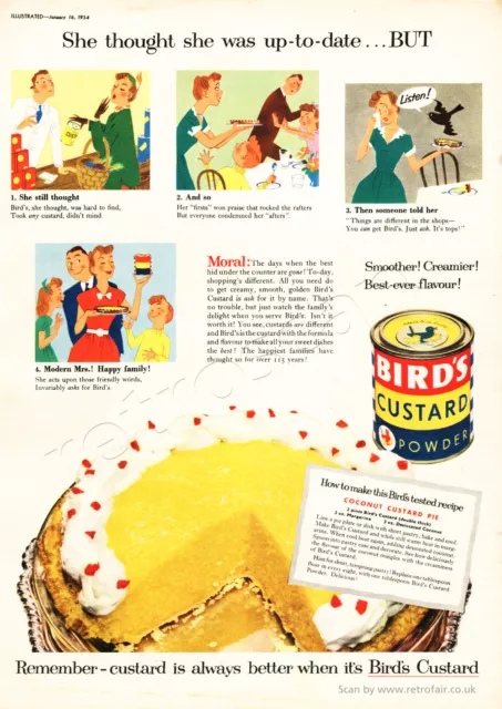 1954 Birds Custard Original Full Page Vintage Magazine Ad