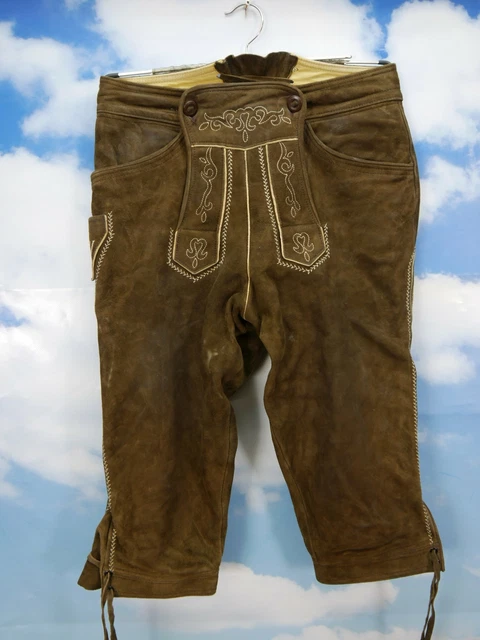 Stickerei Kniebund Lederhose in braun bequeme Oktoberfest Krachlederne Gr.44