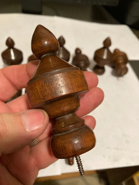 4 Old Sets Arts Craft Victorian Turned Wood Drapery Curtain Rod Brackets Finials 19