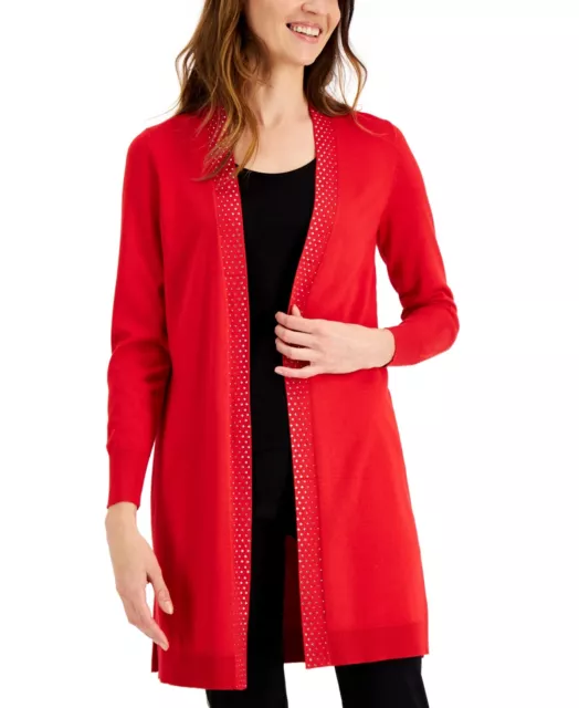 MSRP $80 Jm Collection Petite Open-Front Cardigan Red Size Petite Petite