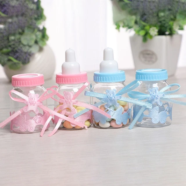 BABY SHOWER FILLABLE Favor Bottles Set of 24 Blue Pink Candy Containers
