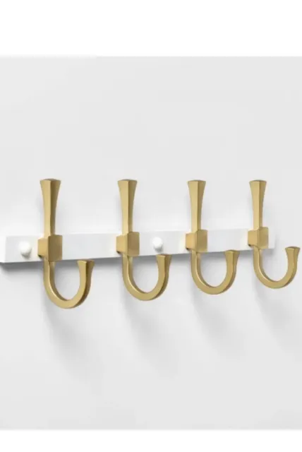 Flared J Hook Rack Hanger Brass White Wall Mount. 2-Pack