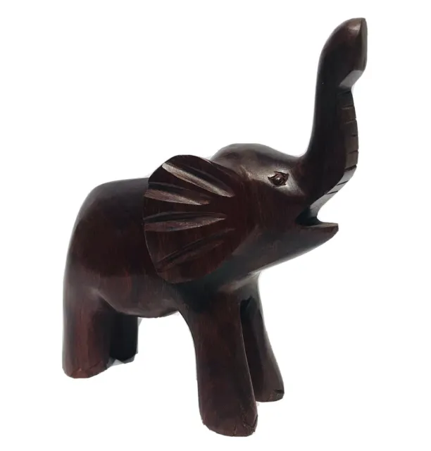 Vintage Hand Carved Elephant  Wooden Sculpture Figurine Statue Lucky Trunk
