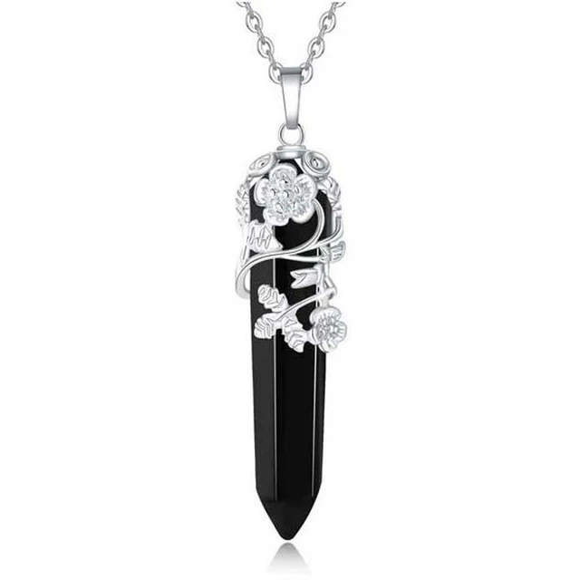 Natural Reiki Healing Crystal Quartz Hexagonal Pendulum Stone Pendant Necklace