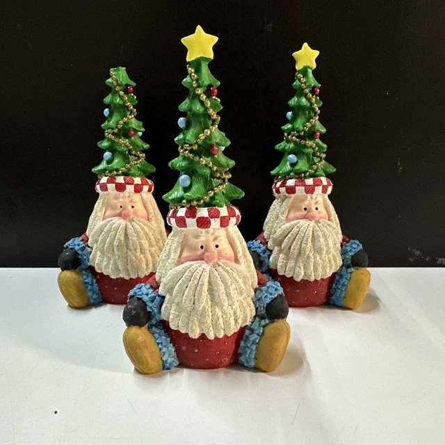 Set Of 3 Christmas 5.5" Santa Gnome Figurines Christmas Tree Hut