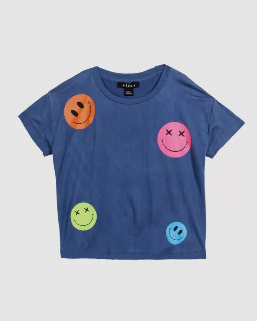 $44 Flowers by Zoe Girl's Blue Smiley Face Short Sleeve T-Shirt Top Size M