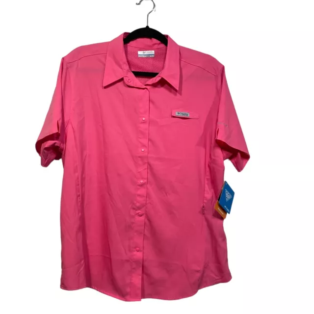 NWT Columbia PFG Womens Crystal Springs Short Sleeve Shirt Pink Sz XL Fishing