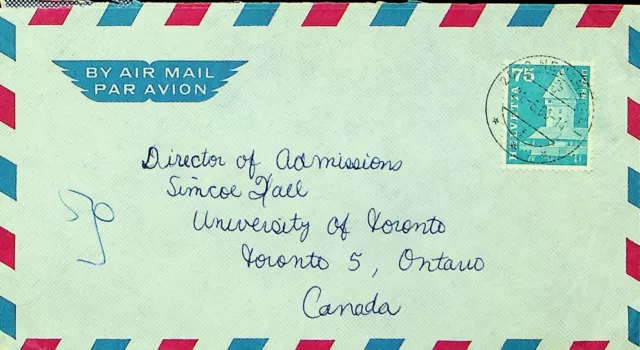 SWITZERLAND 1963 75f ON AIRMAIL COVER FROM NEUCHATEL TO TORONTO CANADA