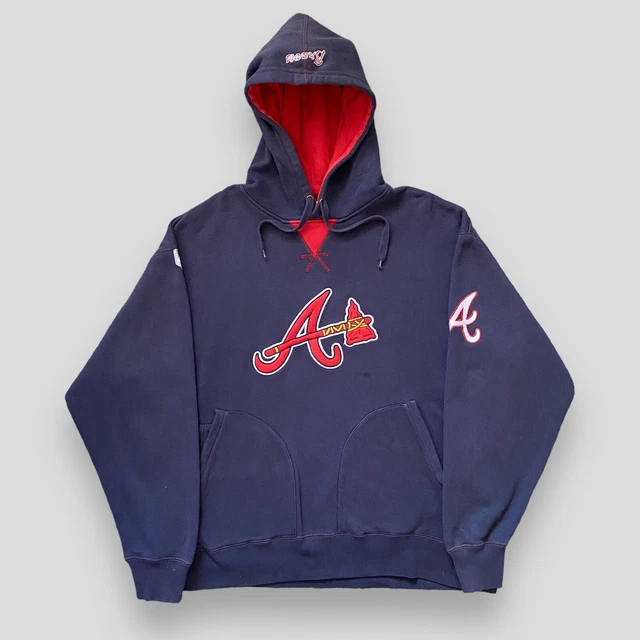 Felpa con cappuccio Majestic MLB Atlanta Braves blu navy ricamata, taglia XL