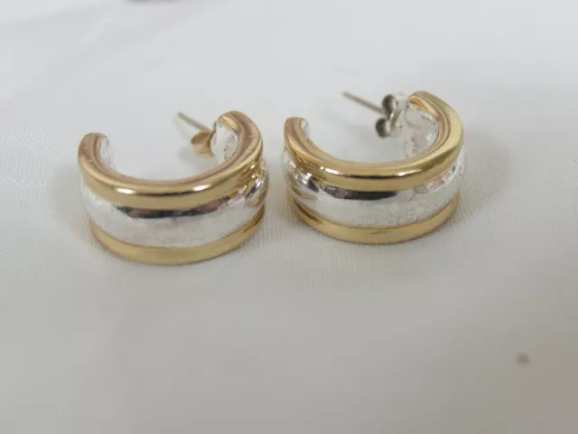 Lauren Ralph Lauren 2 Tone Silver Gold Push Back C Hoop Earrings 3/4"