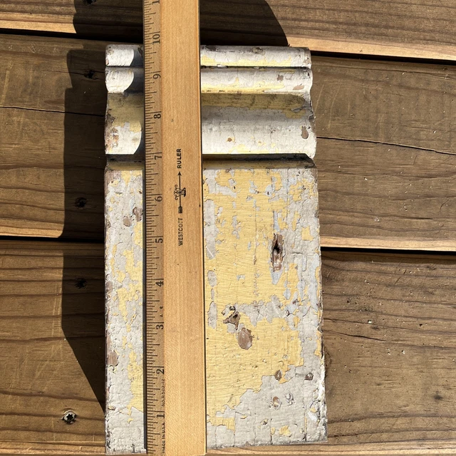1 Architectural Antique Vintage Yellow Wooden Door Trim Plinth Block Window 2