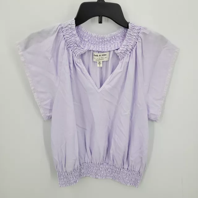 Cloth & Stone Anthropologie Top Womens Small Purple Smocked Bell Sleeve Boho