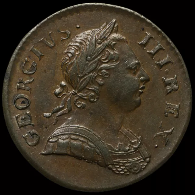 1772 George III Early Milled Copper Halfpenny