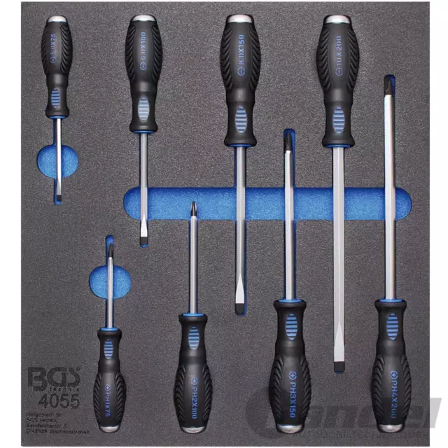 BGS CARRELLO OFFICINA INSERTO 2/3 CROCE-FESSURA-CACCIAVITE-SET 1/4" pollici 8 pezzi