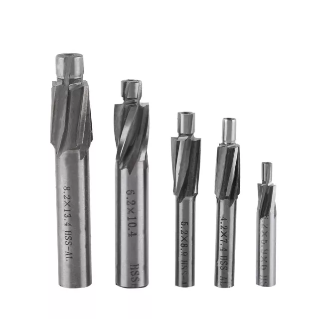 5pcs Counterbore Set High-Speed Steel M3-M8 4 Flutes HSS-AL Straight Shank Count