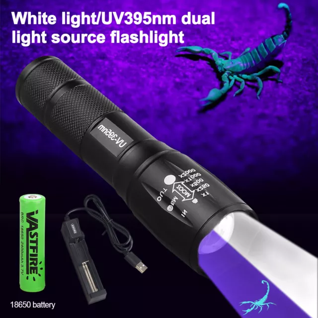 USB UV Ultra Violet+White LED 2IN 1 Flashlight Blacklight 395nm Inspection Torch