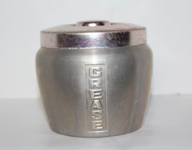VINTAGE SPUN ALUMINUM GREASE JAR Canister Kitchen Storage Container