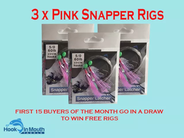 3 Surf Fishing Rigs - Pink - Paternoster - 60lb 5/0 Circle Hooks Salmon Snapper