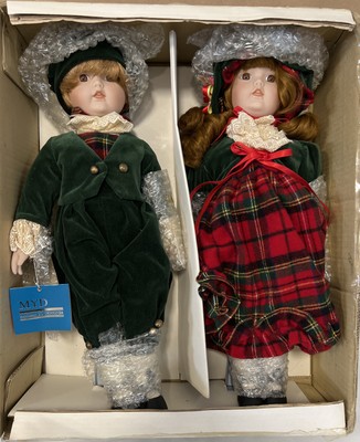 Marian Yu Designs MYD ~  Twin Porcelain Dolls Boy & Girl Dolls ~ 14" NEW IN BOX
