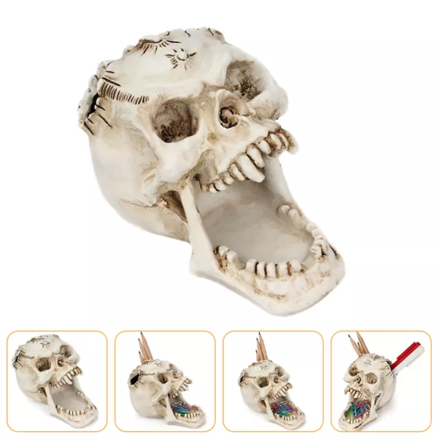 Skull Pen Holder Resin Office Halloween Decortions for Desk