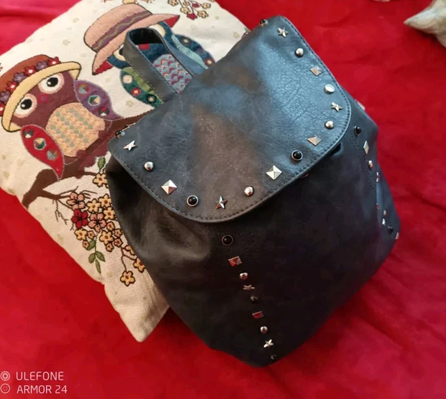 BORSA ZAINO OVS con Borchie Ecopelle Grigio Scuro Comoda Elegante EUR 19 90 PicClick IT