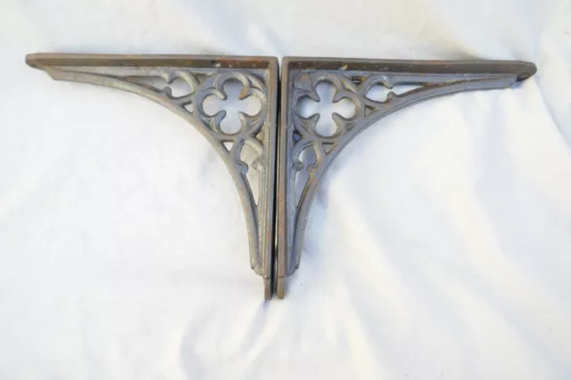 Vintage pair Cast Iron Shelf Brackets Antique Gothic Design Old 1990s stock