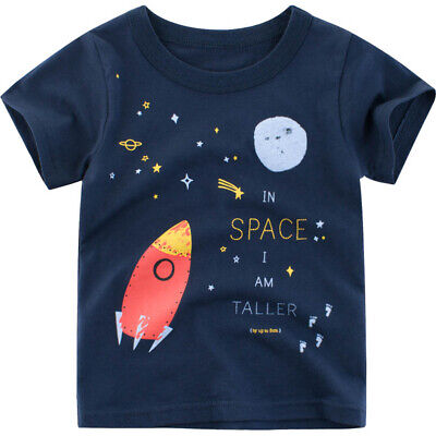 Children Kids Boys T Shirts Cartoon Rocket Space Pattern Baby Shorts Sleeve Tees