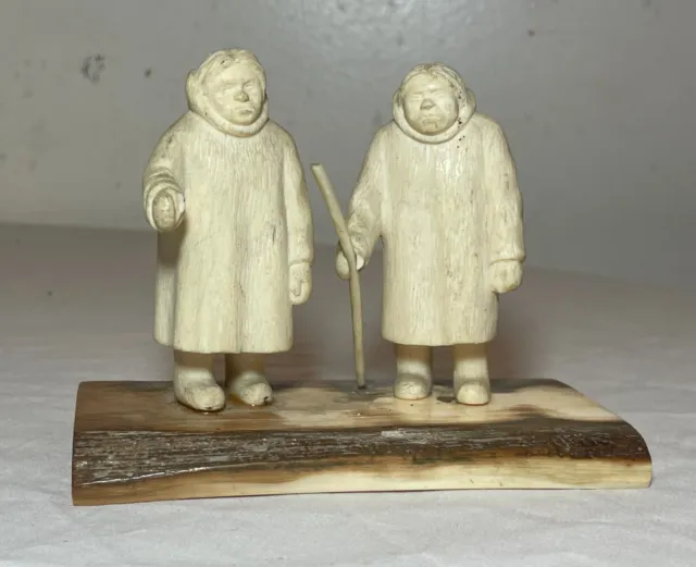 ANTIQUE HAND CARVED Inuit Canadian eskimo soap stone couple sculpture ...