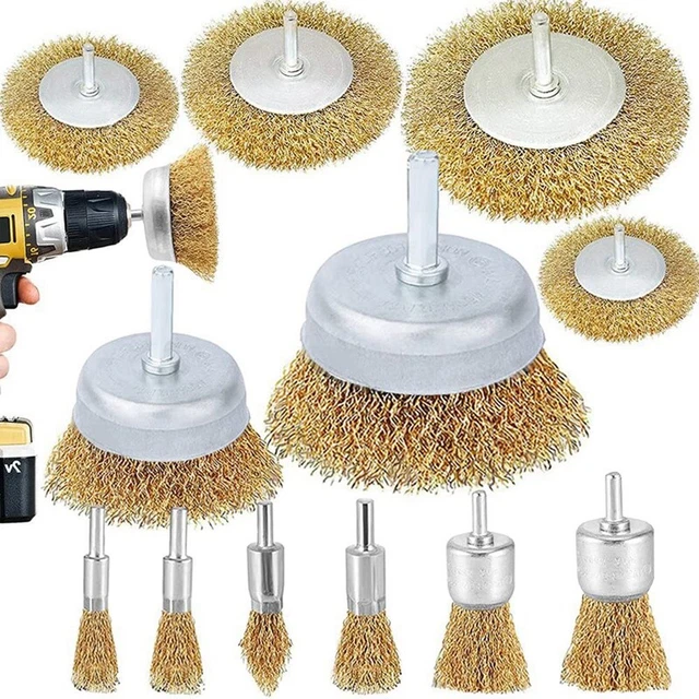 Set spazzole ruota spazzola filo, confezione da 12 filo grossolano crimpato 1/4 pollici con N9W4