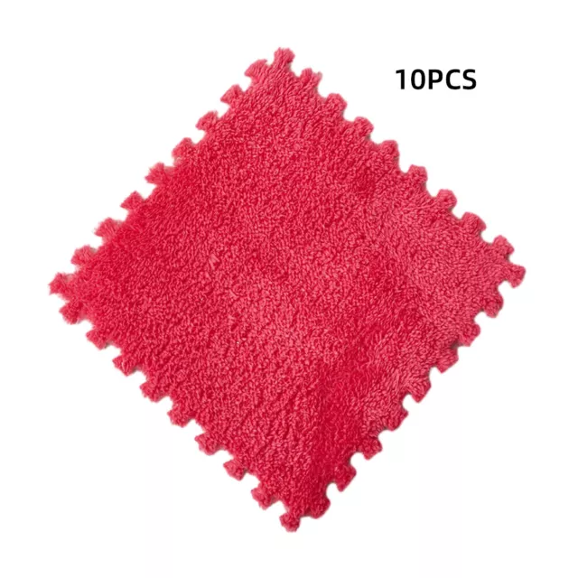 10pcs Thickened Plush Foam Interlocking Floor Mat Anti-Slip Fluffy SquareCB 2