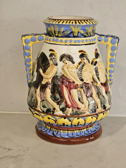 Vintage Double Handled Vase/Urn With Raised Roman Figures