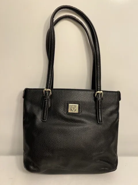 Anne Klein Large Black Faux Leather Shoulder Tote Bag Purse