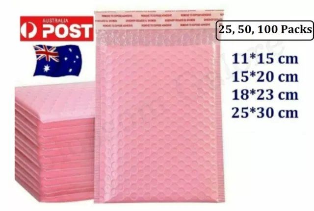 25-100PCS Poly Bubble Mailers Envelopes Padded Bag Pink Cushioned Self Seal AU