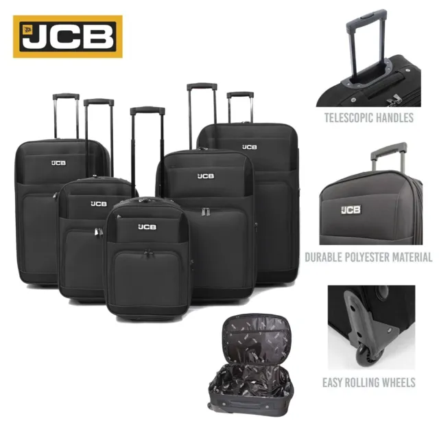 Lightweight JCB Suitcase Luggage, Cabin Trolley Bag Case Telescopic - Black