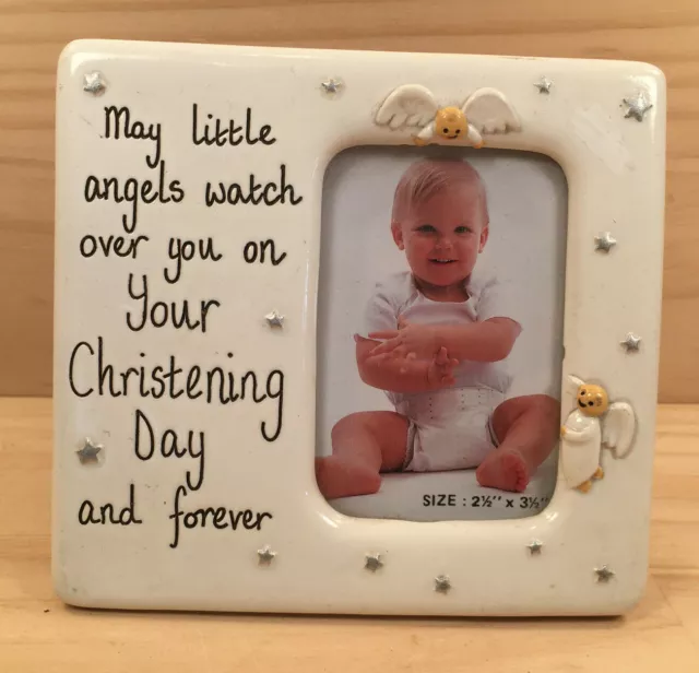 CHRISTENING DAY "White" Beautiful Little Baby Photo Frame Freestanding Ornament