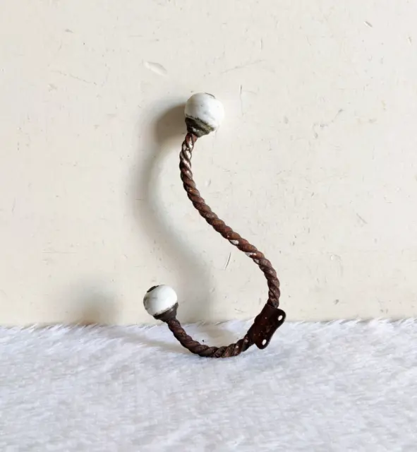 Vintage Original Old Victorian Ceramic Knobs Ornate Brass Wall Hanger Hook G280 2