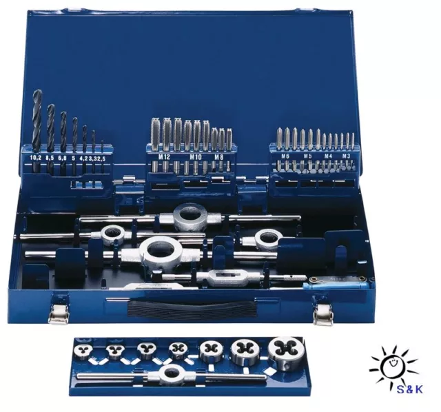 Promat Gewindeschneidzeugsatz M3-M12 HSS in Metallkassette Gewindebohrer 45 tlg.