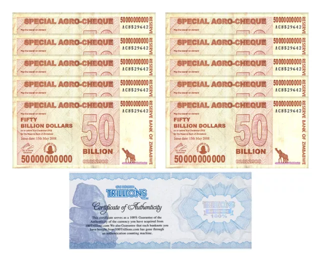 10 Zimbabwe 50 Billion Special Agro Cheque 2008, P-63 USED COA, STORM / OKIE